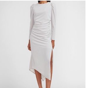 Velvet Ruched Side Asymmetrical Midi Dress
